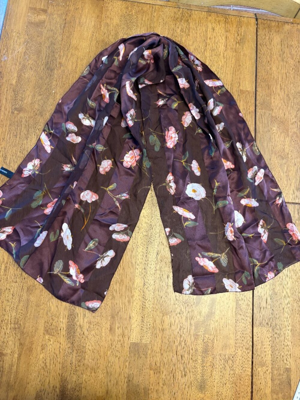 Brochier Soieries Silk Scarf Maroon With Pink Floral